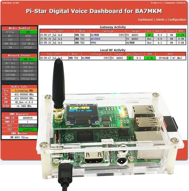 Alt view image 4 of 5 - yyiikee DMR Hotspot Ethernet Port Assembled Radio Station WiFi Voice Modem Support DMR Dstar YSF P25 Fusion Antenna Raspberry Pi Model 2B Two Colors OLED Acrylic Shell