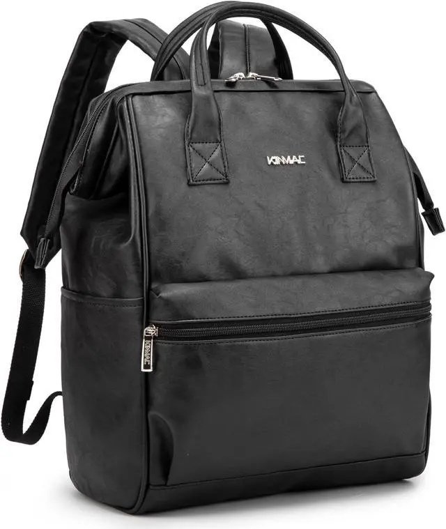 Main image of Kinmac Laptop Backpack for Women and Men, Large Capacity Travel Backpack for 15.6 inch Laptop Computer (Black PU)