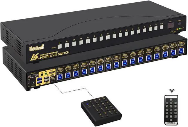 Main image of JideTech 16x1 HDMI KVM Switch with USB 3.0 HUB, 16 in 1 Out 4K HDMI Switcher with 4K 60Hz Resolution, Rack Mount KVM Switch Support HDCP, EDID, Hotkey Mouse Switching for Linux, Windows, Mac, Unix