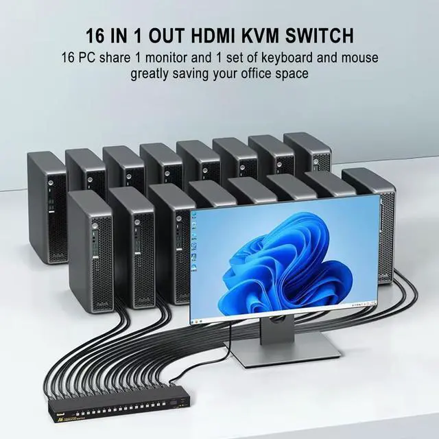 Alt view image 3 of 5 - JideTech 16x1 HDMI KVM Switch with USB 3.0 HUB, 16 in 1 Out 4K HDMI Switcher with 4K 60Hz Resolution, Rack Mount KVM Switch Support HDCP, EDID, Hotkey Mouse Switching for Linux, Windows, Mac, Unix