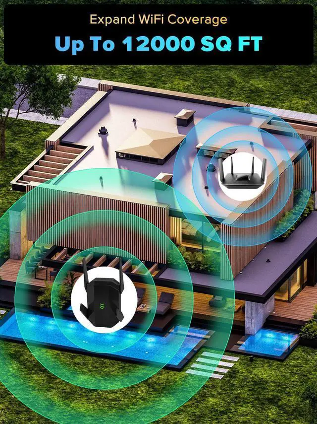 Alt view image 3 of 5 - AX3000 WiFi 6 Extender, Dual Band WiFi Extender Signal Booster, Internet Booster with Gigabit Ethernet Port, Covers Up to 12,000sq.ft and 99 Devices, Faster Speed and Easy Setup, Black