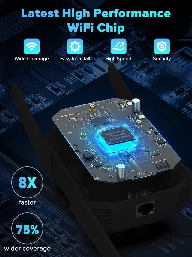 Alt view image 5 of 5 - AX3000 WiFi 6 Extender, Dual Band WiFi Extender Signal Booster, Internet Booster with Gigabit Ethernet Port, Covers Up to 12,000sq.ft and 99 Devices, Faster Speed and Easy Setup, Black