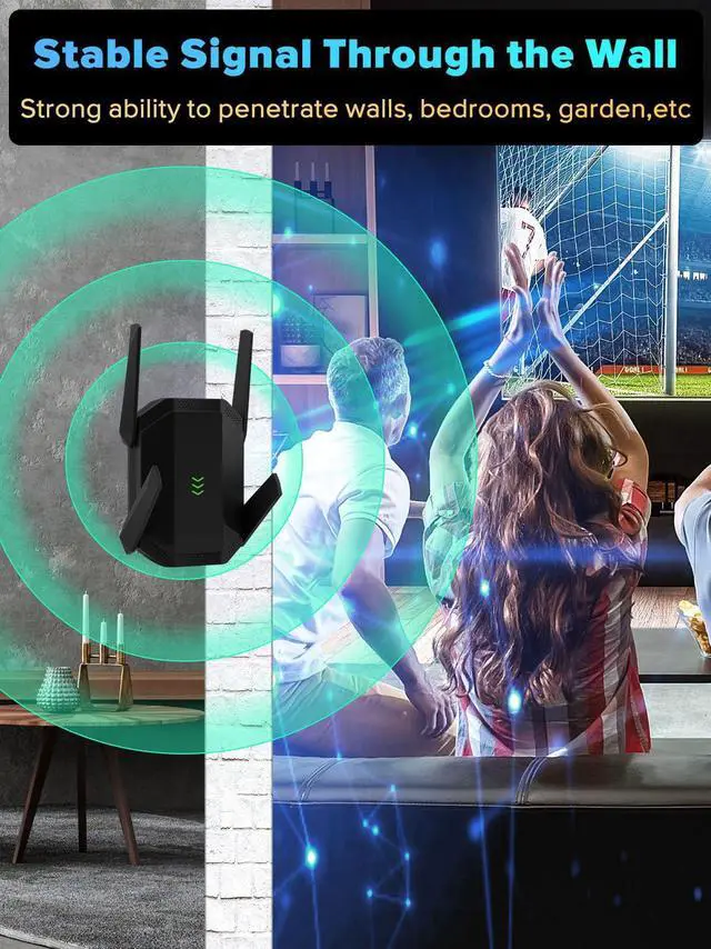 Alt view image 4 of 5 - AX3000 WiFi 6 Extender, Dual Band WiFi Extender Signal Booster, Internet Booster with Gigabit Ethernet Port, Covers Up to 12,000sq.ft and 99 Devices, Faster Speed and Easy Setup, Black