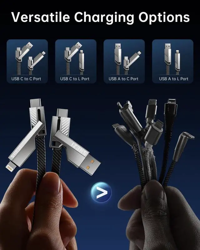 Alt view image 3 of 5 - Jixivor 2 Pack 4 in 1 USB C Lightning Cable, [5ft-45W Flat Braided] [5ft-60WSoft Silicone] USB C to Lightning Charging Cord Anti-Tangle Fast Charging Cable Combo Lightning/Type C/USB A Ports