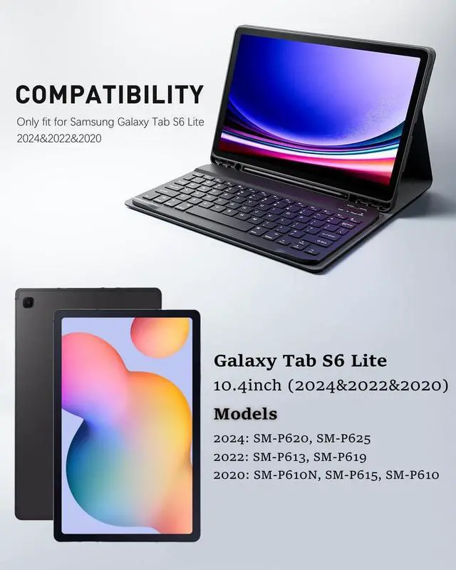 Alt view image 2 of 5 - TUNKARMOR Case Keyboard for Samsung Galaxy Tab S6 Lite 10.4 inch 2024 2022 2020 Built-in Pencil Holder with Mouse - Black