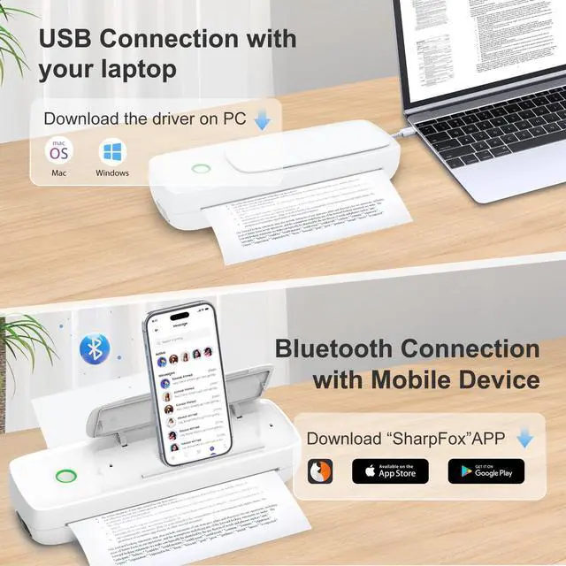 Alt view image 3 of 5 - Portable Printer Wireless for Travel, Bluetooth Thermal Printer Support 8.5" X 11" US Letter & Legal,Inkless Moblie Printer Compatible with iOS, Android, Laptop for Travel, Office, Home, School