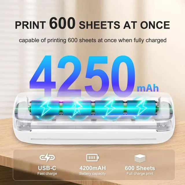 Alt view image 5 of 5 - Portable Printer Wireless for Travel, Bluetooth Thermal Printer Support 8.5" X 11" US Letter & Legal,Inkless Moblie Printer Compatible with iOS, Android, Laptop for Travel, Office, Home, School