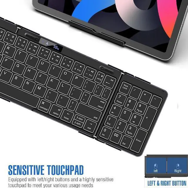 Alt view image 5 of 5 - JOMAA Foldable Bluetooth Keyboard with Number, RGB Backlight, Portable,Full-Size Rechargeable Travel Keyboard with Lockable Fold for iPad/iPhone/Smartphone/Tablet/PC/Laptop (with Number)