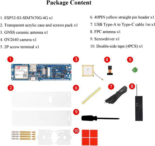 Alt view image 2 of 5 - ESP32-S3 SIM7670G 4G Development Board, LTE Cat-1/W-F/B L E/GNSS Positioning Support, Global Coverage Multi Band, 4G Portable W-F-i, Onboard Camera/Antenna, Solar/USB Charging, 4G Cat-1 Network