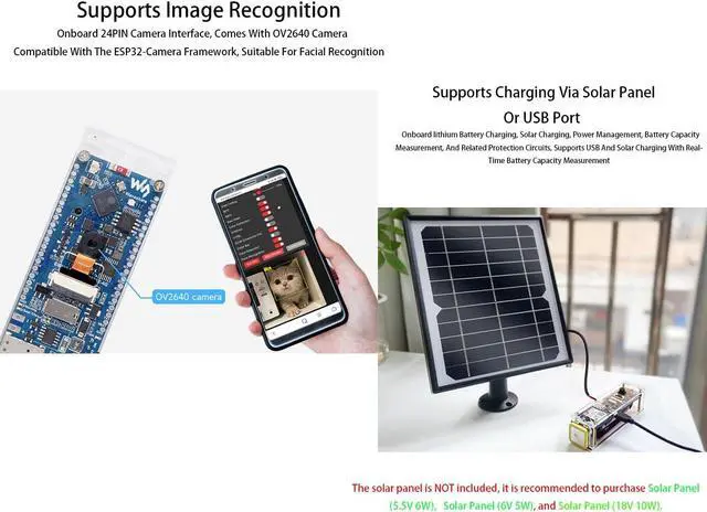 Alt view image 5 of 5 - ESP32-S3 SIM7670G 4G Development Board, LTE Cat-1/W-F/B L E/GNSS Positioning Support, Global Coverage Multi Band, 4G Portable W-F-i, Onboard Camera/Antenna, Solar/USB Charging, 4G Cat-1 Network