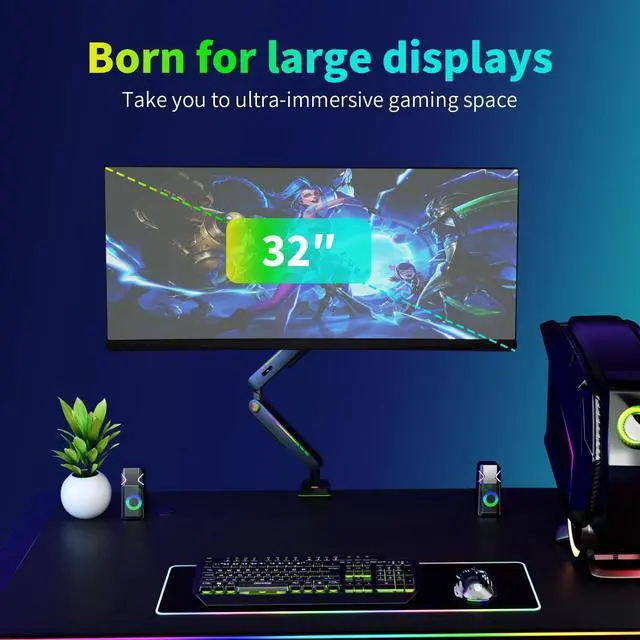Alt view image 3 of 5 - Monitor Stand Arm, Dynamics Touch Function, RGB Single Monitor Stand ArmFits 17-32" Screens,Support up to 19.84 lbs,Adjustable Desk Mount,Gas Spring Clamp Monitor Arm,Quick Release Plate