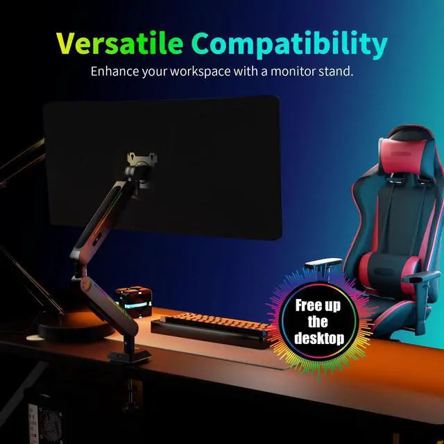 Alt view image 4 of 5 - Monitor Stand Arm, Dynamics Touch Function, RGB Single Monitor Stand ArmFits 17-32" Screens,Support up to 19.84 lbs,Adjustable Desk Mount,Gas Spring Clamp Monitor Arm,Quick Release Plate