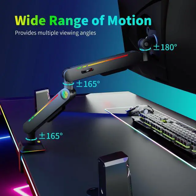 Alt view image 5 of 5 - Monitor Stand Arm, Dynamics Touch Function, RGB Single Monitor Stand ArmFits 17-32" Screens,Support up to 19.84 lbs,Adjustable Desk Mount,Gas Spring Clamp Monitor Arm,Quick Release Plate
