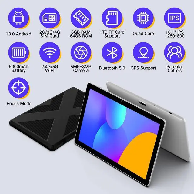 Alt view image 2 of 5 - JUNYANG Android 13 Tablet with SIM Card Slot,10.1 Inch Cellular Tablets with Case, 4G LTE Tablet & Phone (Makes Calls), 6GB+64GB, Support 1TB Expand, 5MP+8MP GPS 5G WiFi, Parental Control