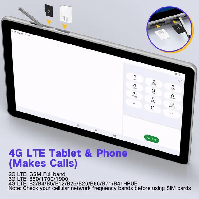Alt view image 3 of 5 - JUNYANG Android 13 Tablet with SIM Card Slot,10.1 Inch Cellular Tablets with Case, 4G LTE Tablet & Phone (Makes Calls), 6GB+64GB, Support 1TB Expand, 5MP+8MP GPS 5G WiFi, Parental Control