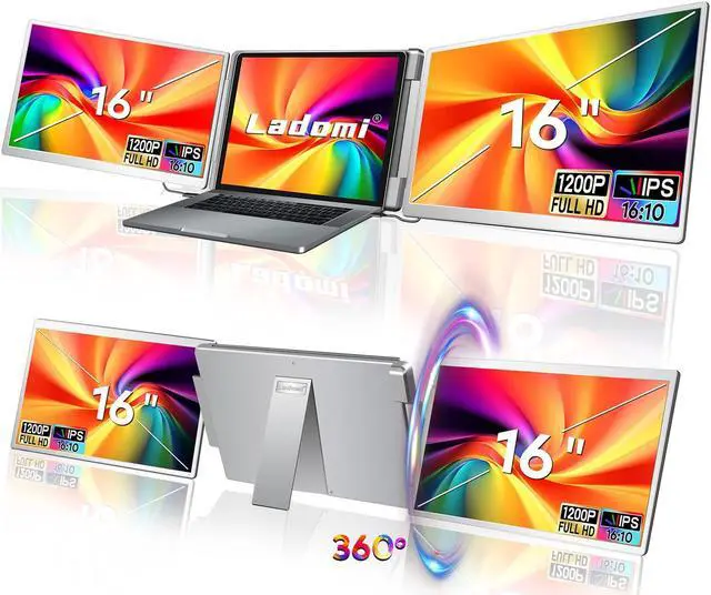 Main image of Laptop Screen Extender, 16" FHD 1200P IPS Triple Portable Screen Extender Monitor for 12"-18.5" Laptop, Plug & Play Laptop Monitor Extender, Fit for MacOS, Wins, Dex, Chrome, Surface, Switch