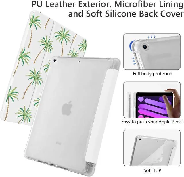 Alt view image 4 of 5 - Cute Palm Tree Beach for iPad 10th Generation Case 10.9 Inch 2022 with Pencil Holder, Auto Sleep/Wake, Leather Soft TPU Back Cover