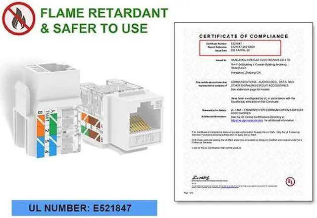 Alt view image 2 of 5 - VCE RJ45 Cat6 Keystone Jacks UL Listed 50-Pack, UTP Ethernet Keystone Jacks with Keystone Punch Down Stand Tool and Wire Stripper Cutter, White