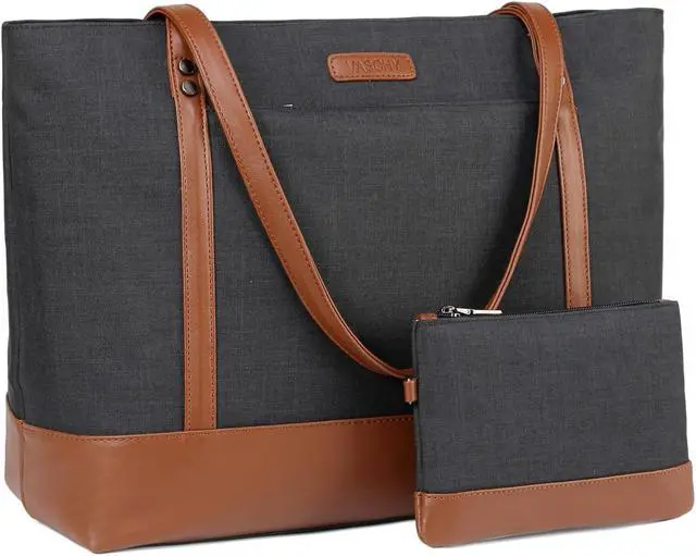 Main image of VASCHY Laptop Tote Bag for Women, Large 15.6inch Computer Teacher Bag Purse Briefcase for Travel,Work,Business,Office Black and Brown