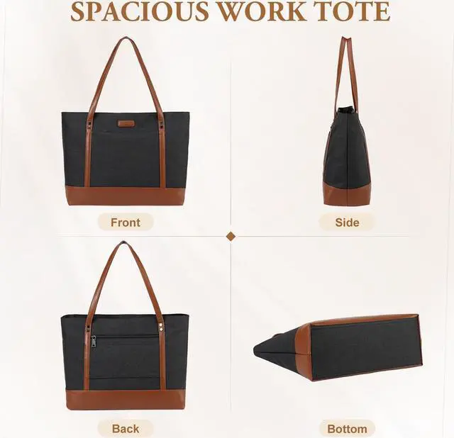 Alt view image 3 of 5 - VASCHY Laptop Tote Bag for Women, Large 15.6inch Computer Teacher Bag Purse Briefcase for Travel,Work,Business,Office Black and Brown