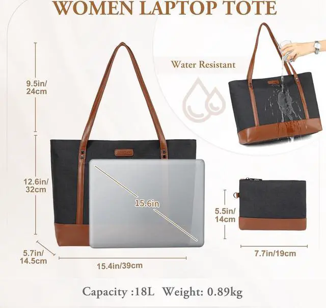 Alt view image 2 of 5 - VASCHY Laptop Tote Bag for Women, Large 15.6inch Computer Teacher Bag Purse Briefcase for Travel,Work,Business,Office Black and Brown