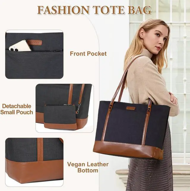 Alt view image 4 of 5 - VASCHY Laptop Tote Bag for Women, Large 15.6inch Computer Teacher Bag Purse Briefcase for Travel,Work,Business,Office Black and Brown