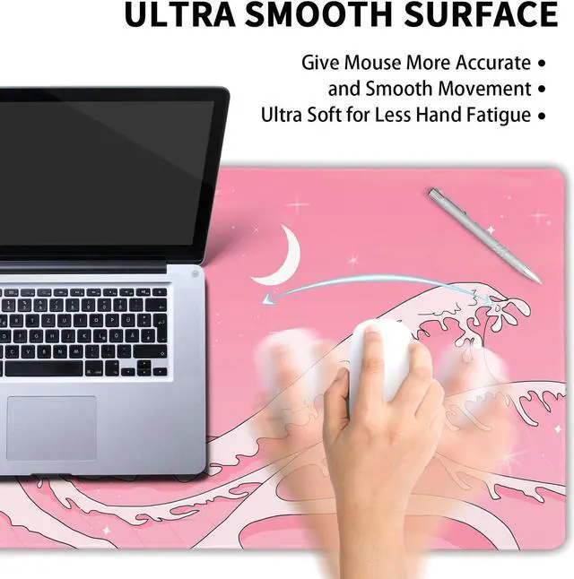 Alt view image 4 of 5 - Pink Japanese Anime Gaming Mouse Pad XL Cute Kawaii Aesthetic Wave Extended Big Large Desk Mat Non-Slip Rubber Base Stitched Edge Long Keyboard Mousepad for PC Computer Laptop,47.2x23.6 in,120x60cm