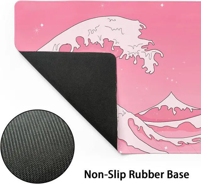 Alt view image 3 of 5 - Pink Japanese Anime Gaming Mouse Pad XL Cute Kawaii Aesthetic Wave Extended Big Large Desk Mat Non-Slip Rubber Base Stitched Edge Long Keyboard Mousepad for PC Computer Laptop,47.2x23.6 in,120x60cm