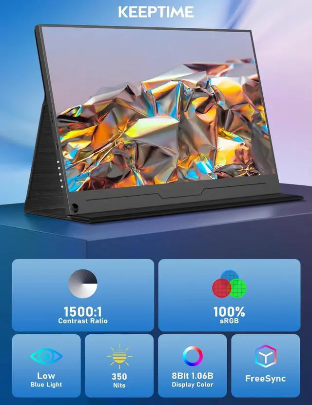 Alt view image 2 of 5 - KEEPTIME 4K Portable Monitor 15.6" 3840x2160 UHD USB-C HDMI Laptop Display, 100% Adobe RGB IPS Computer Gaming HDR Travel Monitor With Speakers & Smart Cover for Xbox PS5 Switch PC Phone