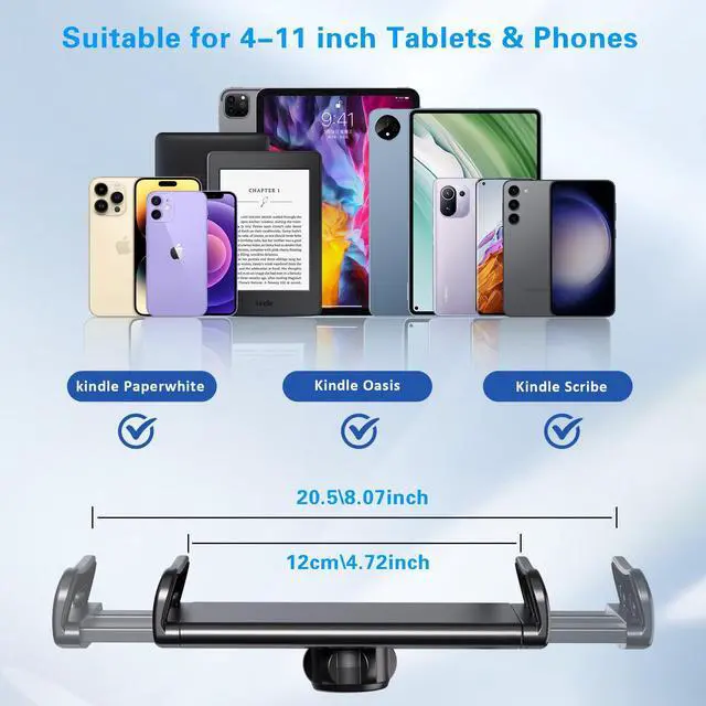 Alt view image 3 of 5 - Kefotic Gooseneck Tablet Holder for Kindle Reading in Bed with Page Turner Remote, Hands Free Desk Bedside Lazy Arm Stand for Kindle Accessories, Gifts for Readers