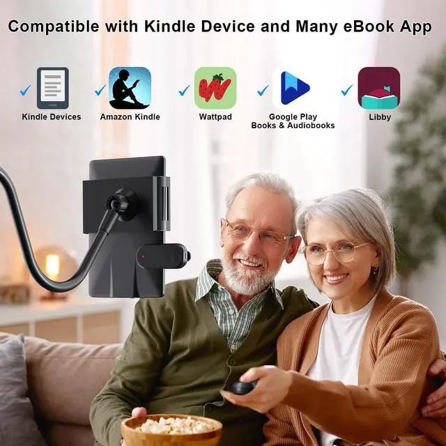Alt view image 4 of 5 - Kefotic Gooseneck Tablet Holder for Kindle Reading in Bed with Page Turner Remote, Hands Free Desk Bedside Lazy Arm Stand for Kindle Accessories, Gifts for Readers
