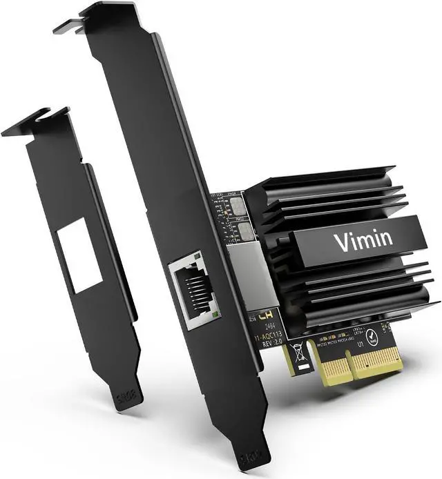 Main image of 10G PCI-E Netzwerkkarte mit 10Gbps Dual RJ45 Ports, Intel AQC113 Controller, VIMIN 10Gb Ethernet Adapter Karte Kompatibel mit PCI Express X8, X16, Unterstutzt Windows10/11/Windows Server/Linux