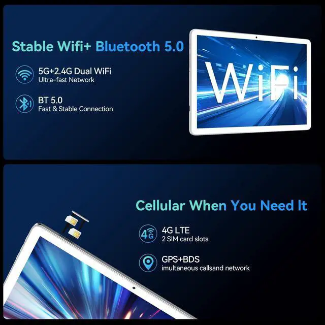 Alt view image 3 of 5 - Tablet 10 inch Android 14 Tablet 2025 Latest Octa-Core Tablet, Dual 4G Cellular Tablet with 128GB+14GB+1TB Expand, 5G WiFi Android Tablet with Keyboard, 8000mAh, GPS, 13+8MP Camera, Full HD Display