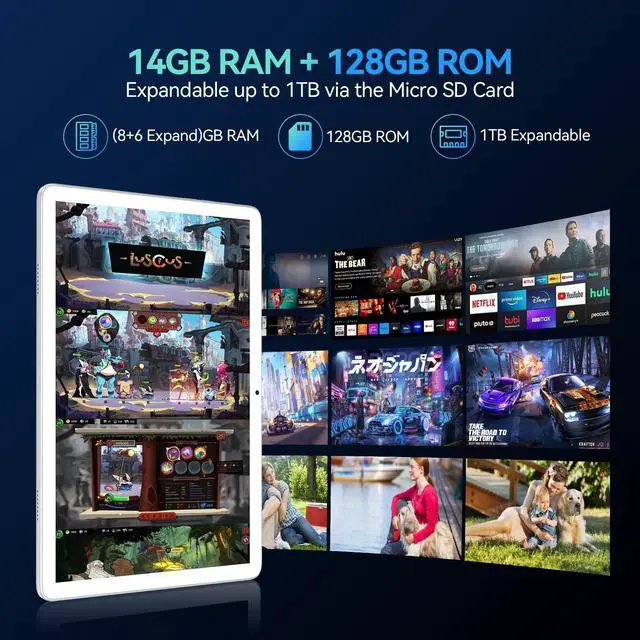 Alt view image 4 of 5 - Tablet 10 inch Android 14 Tablet 2025 Latest Octa-Core Tablet, Dual 4G Cellular Tablet with 128GB+14GB+1TB Expand, 5G WiFi Android Tablet with Keyboard, 8000mAh, GPS, 13+8MP Camera, Full HD Display