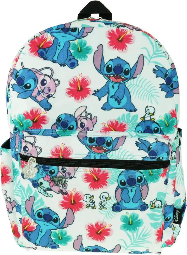 Main image of Lilo and Stitch 16 Inch Allover Print Backpack with Laptop Sleeve (White w/Side Pockets)