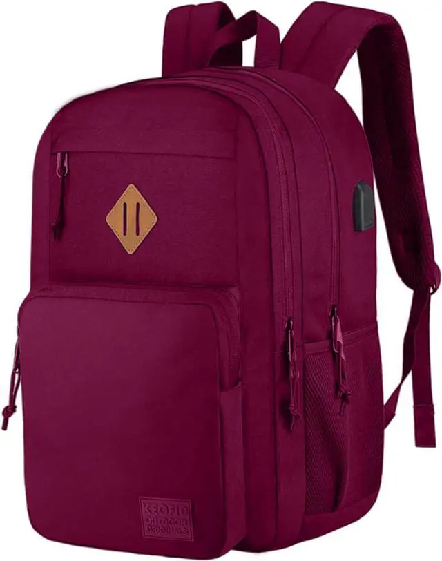 Main image of KEOFID Classic Anti-Theft Laptop Backpack for Men and Women, Burgundy, 17.3" x 12.6" x 7.2"