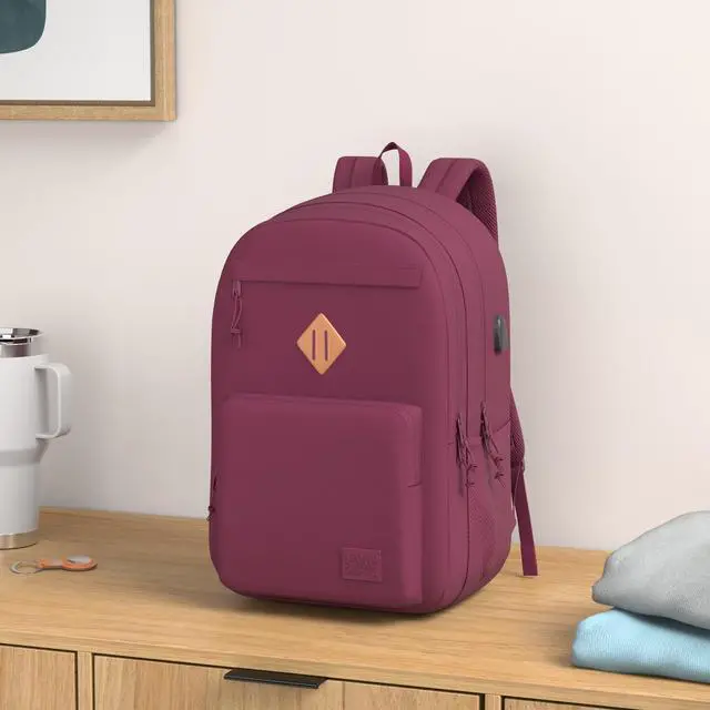 Alt view image 2 of 5 - KEOFID Classic Anti-Theft Laptop Backpack for Men and Women, Burgundy, 17.3" x 12.6" x 7.2"