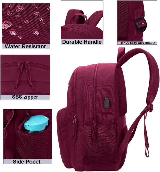 Alt view image 4 of 5 - KEOFID Classic Anti-Theft Laptop Backpack for Men and Women, Burgundy, 17.3" x 12.6" x 7.2"