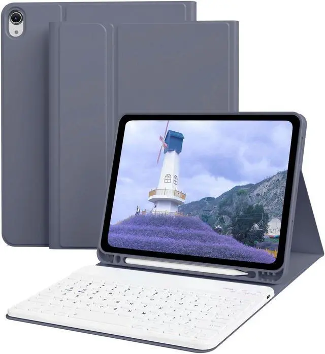 Main image of KenKe Keyboard Case for iPad Air 11 Inch 2024 (M2), for iPad Air 5th/4th Generation (2022/2020) 10.9 Inch with Pencil Holder, Magnetic Detachable Wireless Keyboard & Flip Case for iPad Air, Purple