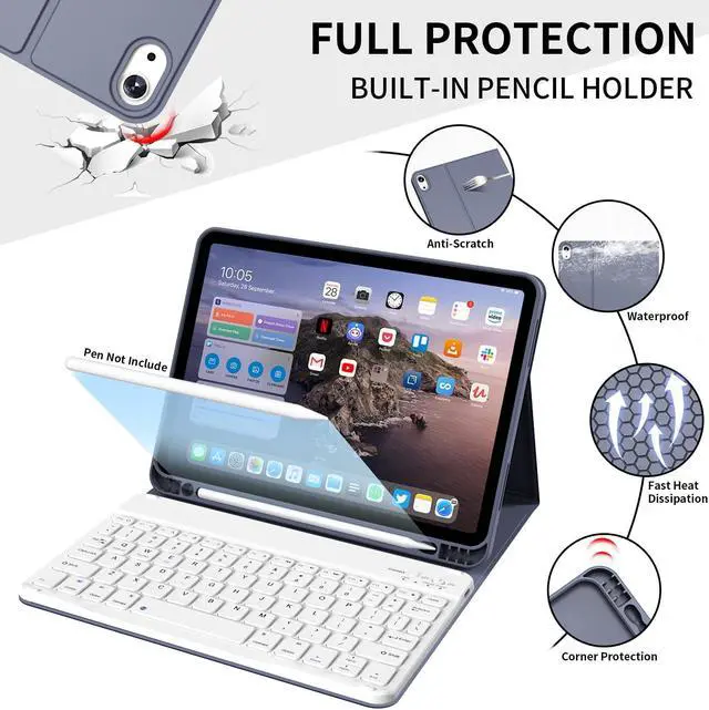 Alt view image 5 of 5 - KenKe Keyboard Case for iPad Air 11 Inch 2024 (M2), for iPad Air 5th/4th Generation (2022/2020) 10.9 Inch with Pencil Holder, Magnetic Detachable Wireless Keyboard & Flip Case for iPad Air, Purple