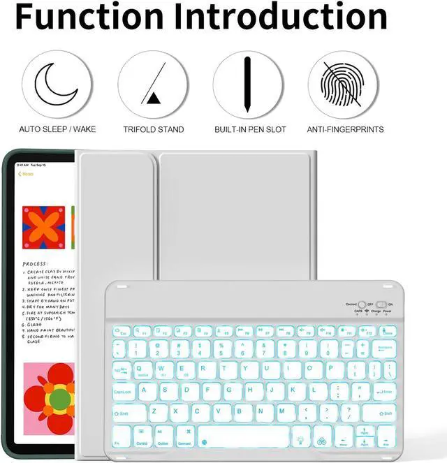 Alt view image 2 of 5 - kenke for iPad 11/10th Gen Case with Keyboard 11/10.9 inch 2025 A16/2022, Detachable Wireless Bluetooth Keyboard Case with Right Side Pencil Holder, Backlit White Square Keycaps (Gray)