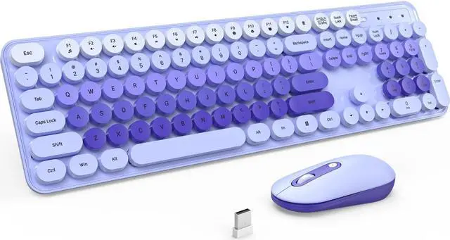 Main image of Wireless Keyboard and Mouse, Silent Keyboard Mouse Combo, Full-Sized Colorful Typewriter Keyboard with Round Keycaps, 2.4G Cute Mouse Compatible with PC/Laptop/Computer(Purple)
