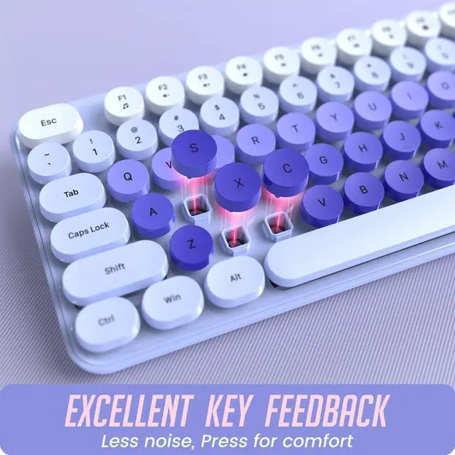 Alt view image 5 of 5 - Wireless Keyboard and Mouse, Silent Keyboard Mouse Combo, Full-Sized Colorful Typewriter Keyboard with Round Keycaps, 2.4G Cute Mouse Compatible with PC/Laptop/Computer(Purple)