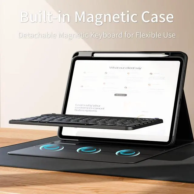 Alt view image 3 of 5 - kenke for iPad (A16) 11th/10th Generation Case with Keyboard (11/10.9 Inch, 2025/2022) - 7 Colors Backlit Folio Detachable Wireless Bluetooth Keyboard, Flip Case with Pencil Holder, Black