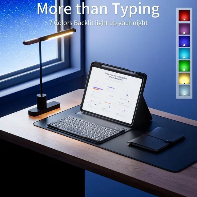 Alt view image 2 of 5 - kenke for iPad (A16) 11th/10th Generation Case with Keyboard (11/10.9 Inch, 2025/2022) - 7 Colors Backlit Folio Detachable Wireless Bluetooth Keyboard, Flip Case with Pencil Holder, Black