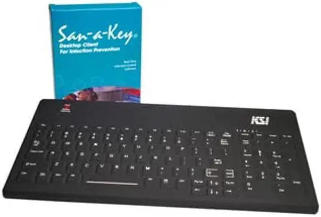 Main image of Keysource Int'L KSI-1801 SX B KSI Keyboards, San-A-Key Cleaning Technology, Silicone Cover with Integrated Backlighting with Adjustable Intensity, Easy Clean Button, Black, Detachable USB