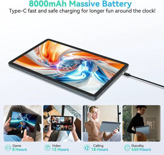 Alt view image 5 of 5 - 2025 Latest Android 14 Tablet, 4G Cellular Tablets with Dual Sim Slot, 14GB RAM 128GB ROM (TF 1TB) 10 inch Tablet, 2 in 1 Tablet with Keyboard, Octa-Core, Incell Display, 5G WiFi+4G LTE, 8000mAh, GPS