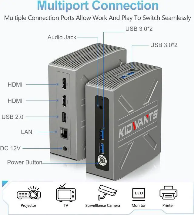 Alt view image 3 of 5 - kidwants KG1 Mini PC N4000(up to 2.6GHz), Mini Computer 8GB LPDDR4 RAM/128GB eMMC, Mini Desktop Computer Support 4K Dual Display, WiFi 5, BT 5.0, and USB 3.0 (Grey)
