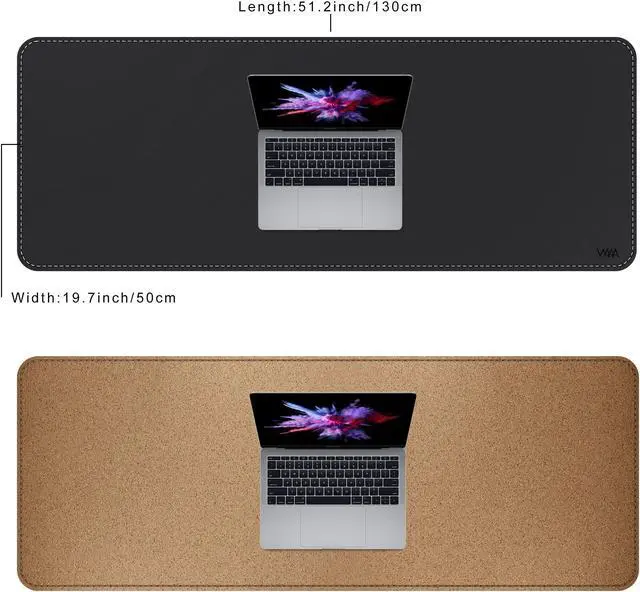 Alt view image 2 of 5 - VYAAA Cork & PU Leather Desk Mat, 51"x19.6" Computer Desk Mat, Keyboard Mouse Pad, Office Desk Mat on top of Desks for Home or Office (Black)