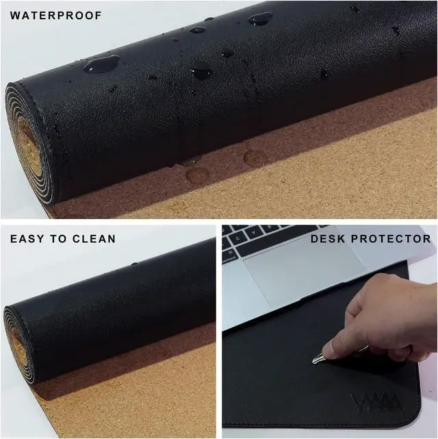 Alt view image 3 of 5 - VYAAA Cork & PU Leather Desk Mat, 51"x19.6" Computer Desk Mat, Keyboard Mouse Pad, Office Desk Mat on top of Desks for Home or Office (Black)
